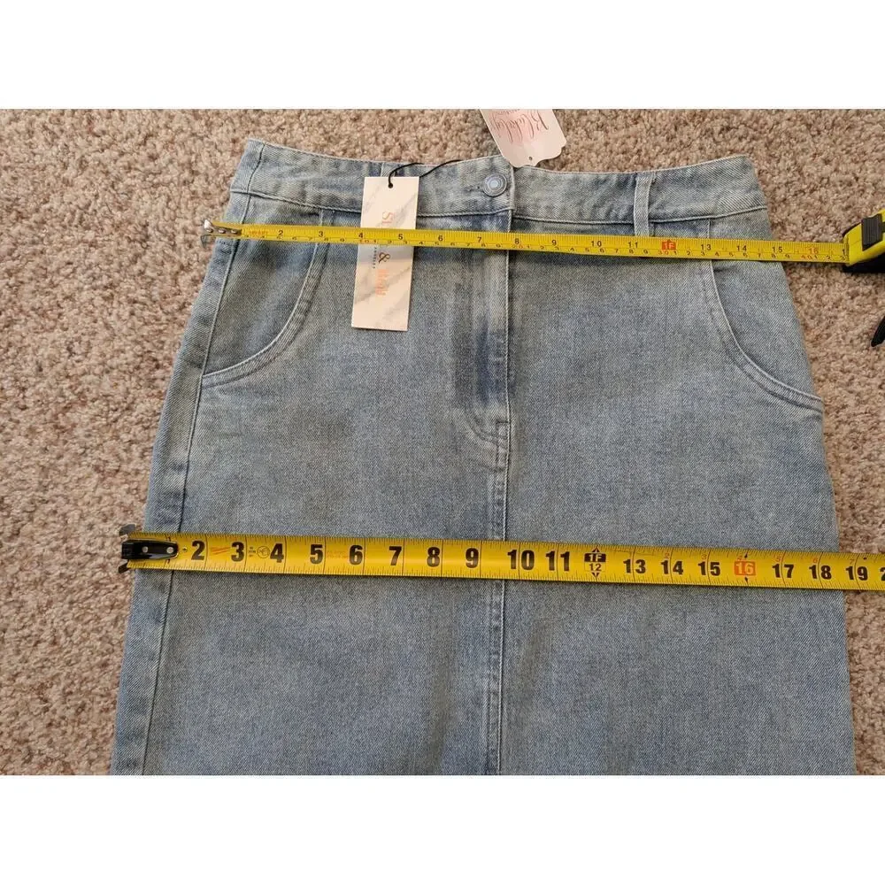Strut & Bolt Lace Light Wash Denim Long skirt w/Lace Accents;  NWT
